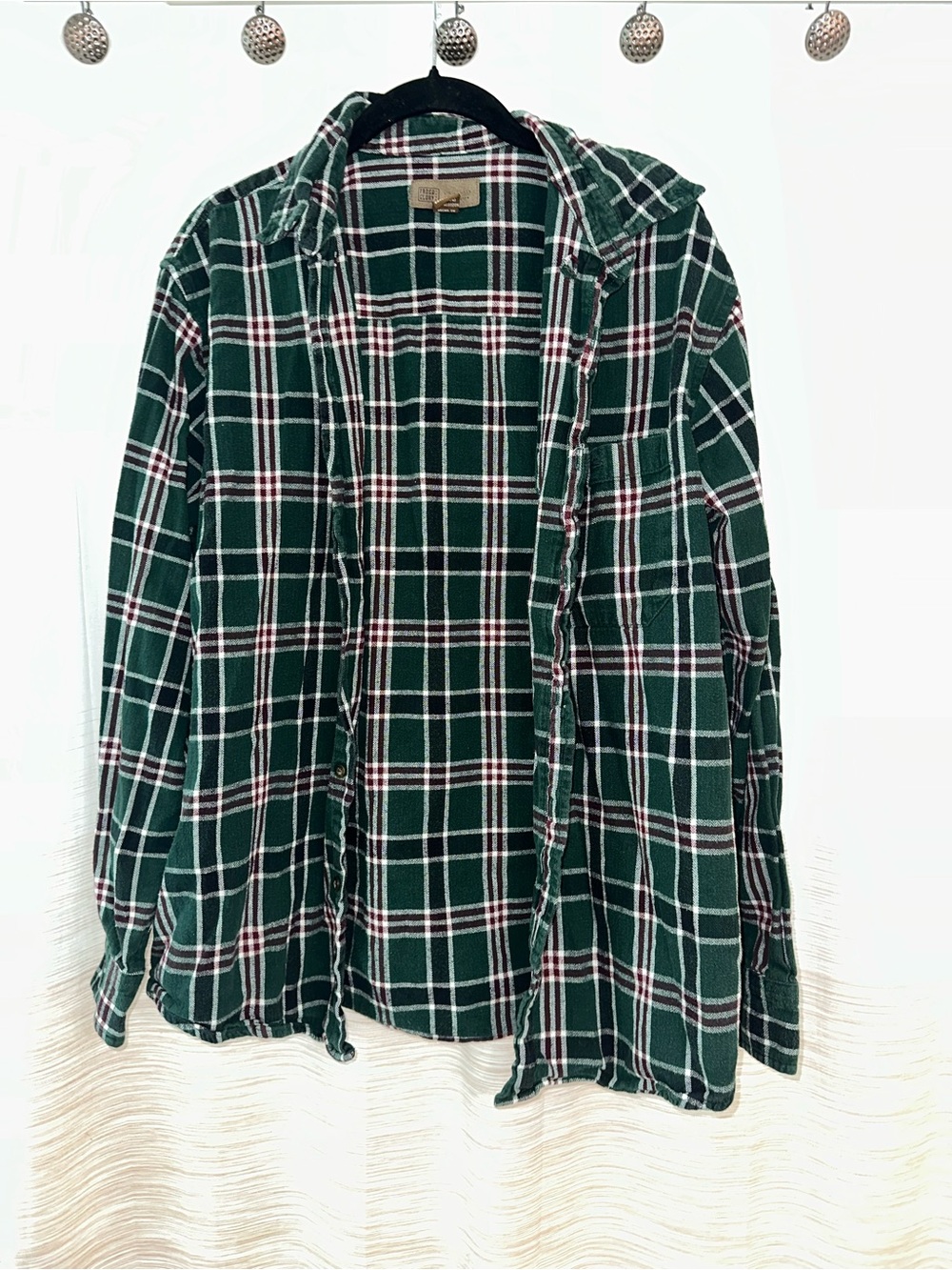 Faded Glory Green Plaid Button-Up Shirt Size L